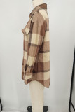 Rose Red Casual Plaid Pocket Buckle Patchwork Turndown Collar Outerwear