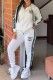 White Casual Patchwork Zipper Hooded Long Sleeve Two Pieces