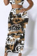 Khaki Casual Street Letter Print Contrast Regular High Waist Full Print Bottoms