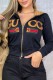Black Casual Embroidery Patchwork Zipper Hooded Outerwear