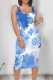 Baby Blue Sexy Gradient Print Letters Contrast U Neck Printed Dresses