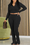 Pink Casual Solid Color Lace Up Patchwork Zipper Zipper Collar Long Sleeve Two Pieces