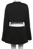 Black Casual Solid Color Patchwork O Neck Long Sleeve Two Pieces