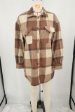 Rose Red Casual Plaid Pocket Buckle Patchwork Turndown Collar Outerwear