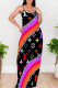 Fuchsia Sexy Print Patchwork Backless Spaghetti Strap Sling Dresses