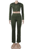 Pink Casual Solid Color Lace Up Patchwork Zipper Zipper Collar Long Sleeve Two Pieces
