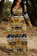 Gold Casual Figure Print Letters Pocket Contrast V Neck Printed Dresses