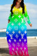 Yellow Elegant Ombre Print Letters Pocket Contrast V Neck Printed Dresses