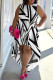 White Casual Colorblock Floral Print Contrast O Neck Irregular Plus Size Dresses