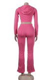 Pink Casual Solid Color Lace Up Patchwork Zipper Zipper Collar Long Sleeve Two Pieces