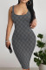 Dark Gray Sexy Letters Patchwork U Neck Wrapped Skirt Dresses