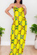 Yellow Casual Letters Patchwork Backless Spaghetti Strap Sling Dresses