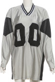 Grey Casual Letters Patchwork Contrast V Neck T-Shirts