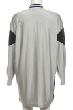 Grey Casual Letters Patchwork Contrast V Neck T-Shirts