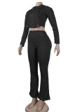 Pink Casual Solid Color Lace Up Patchwork Zipper Zipper Collar Long Sleeve Two Pieces