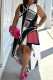 Black White Casual Colorblock Floral Print Contrast O Neck Irregular Plus Size Dresses
