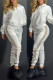 White Casual Patchwork Basic Zipper Collar Long Sleeve Two Pieces