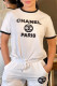 White Casual Letters Patchwork Contrast O Neck Short Sleeve Two Pieces
