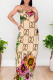 Khaki Casual Letters Patchwork Backless Spaghetti Strap Sling Dresses