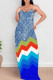 Multicolor Sexy Print Patchwork Backless Spaghetti Strap Sling Dresses