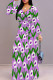 Light Purple Elegant Print Patchwork Strap Design V Neck Long Dresses