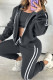 Grey Casual Stripe Draw String Pocket Patchwork Zipper Contrast Hooded Long Sleeve Three Pieces