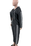 Pink Casual Stripe Draw String Pocket Patchwork Zipper Contrast Hooded Long Sleeve Three Pieces