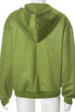 Green Casual Print Pocket Patchwork Zipper Zipper Collar Outerwear