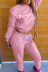 Pink Casual Letters Draw String Patchwork O Neck Long Sleeve Two Pieces