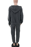 Pink Casual Stripe Draw String Pocket Patchwork Zipper Contrast Hooded Long Sleeve Three Pieces