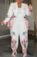 White Casual Print Buttons Patchwork Turn-back Collar Plus Size Two Pieces