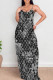 Black And White Sexy Print Patchwork Backless Spaghetti Strap Sling Dresses