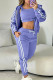 Purple Casual Stripe Draw String Pocket Patchwork Zipper Contrast Hooded Long Sleeve Three Pieces