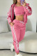 Pink Casual Stripe Draw String Pocket Patchwork Zipper Contrast Hooded Long Sleeve Three Pieces