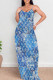 The cowboy blue Sexy Print Patchwork Backless Spaghetti Strap Sling Dresses