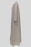 Apricot Casual Solid Color Buckle Patchwork Turndown Collar Long Dresses