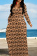 Khaki Casual Print Patchwork O Neck Long Dresses