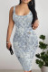 Baby Blue Sexy Letters Patchwork U Neck Wrapped Skirt Dresses