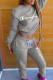 Grey Casual Letters Draw String Patchwork O Neck Long Sleeve Two Pieces