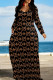 Black khaki Casual Print Patchwork O Neck Long Dresses