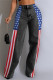 Black Casual American Flag Print Patchwork Straight High Waist Straight Patchwork Bottoms