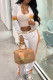 White Casual Stripe Draw String Patchwork Zipper Contrast Zipper Collar Long Sleeve Two Pieces