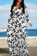 White Elegant Letter Print Pocket Contrast V Neck Printed Dresses