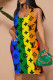 Multi-color Sexy Letters Patchwork U Neck Wrapped Skirt Dresses