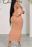 Orange Casual Solid Color Basic Half A Turtleneck Long Sleeve Two Pieces
