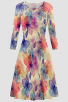 Multicolor Elegant Print Patchwork O Neck A Line Dresses