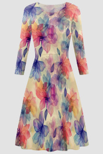 Multicolor Elegant Print Patchwork O Neck A Line Dresses