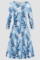 Blue Elegant Print Patchwork O Neck A Line Dresses