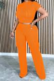 Red Casual Solid Color Pocket Patchwork O Neck Short Sleeve Two Pieces