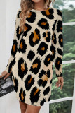 Yellow Casual Leopard Print Stripe Pocket Contrast O Neck Printed Dresses